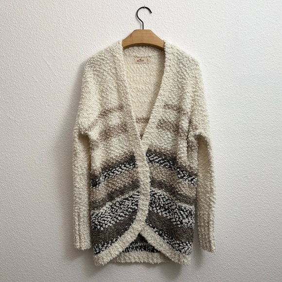 Hollister Cozy Soft Cardigan Sweater Cream Brown Neutral Western small - Picture 10 of 11